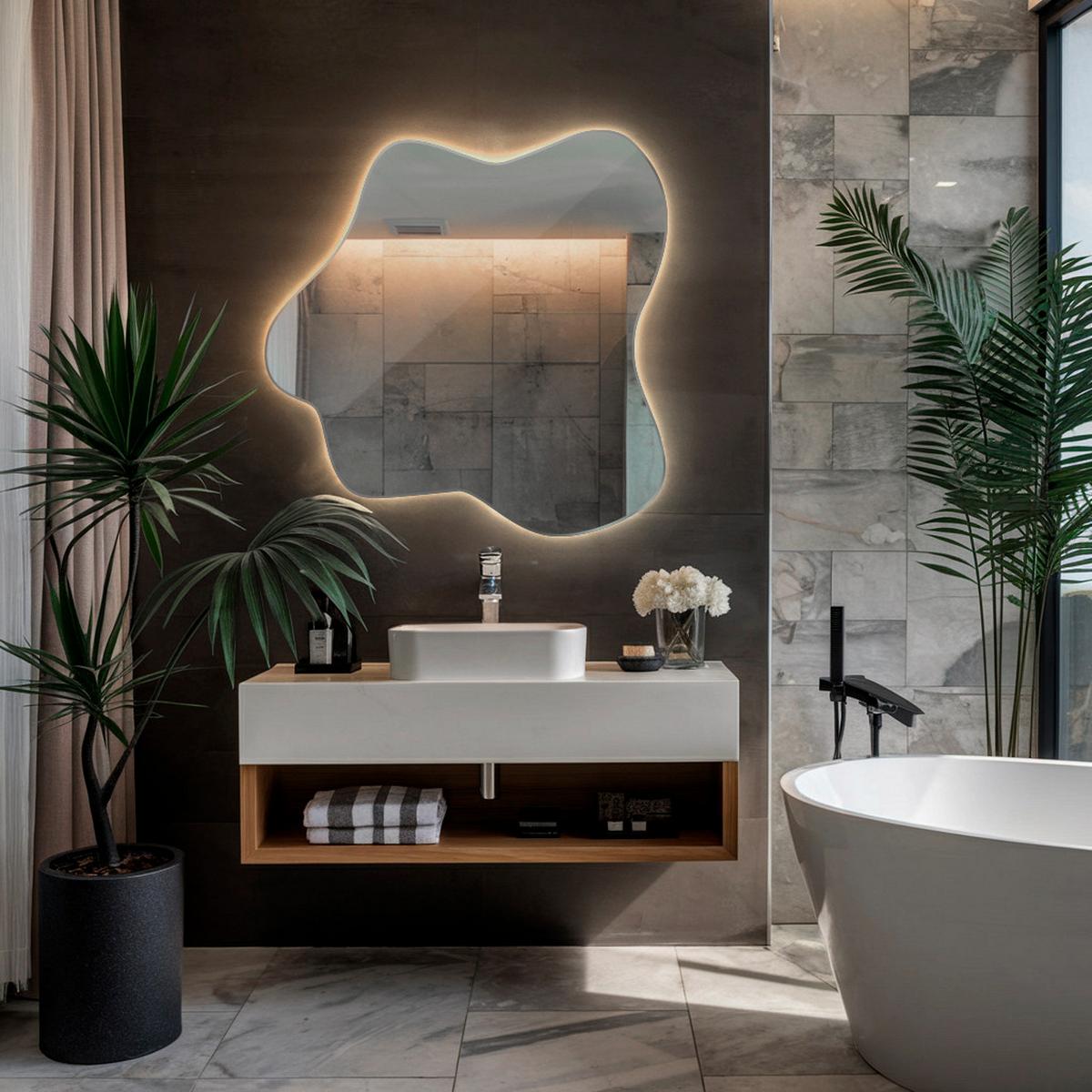 LED SPIEGEL 58 x 57,5 cm Unregelmäßige Form Neutralweiß 4000K - Transparent, Glas (58/58/0.4cm) - TULUP