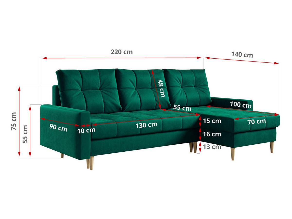ECKSOFA Astra Dunkelgrün Velvet - Dunkelgrün/Braun, Holz/Textil (220/140cm) - MKS