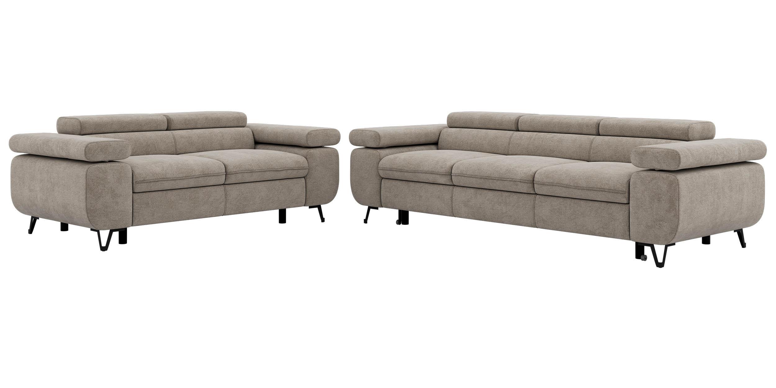 SITZGARNITUR PETERS 2+3 - Greige Stukture - Greige/Schwarz, Textil/Metall (262/76/99cm) - MKS