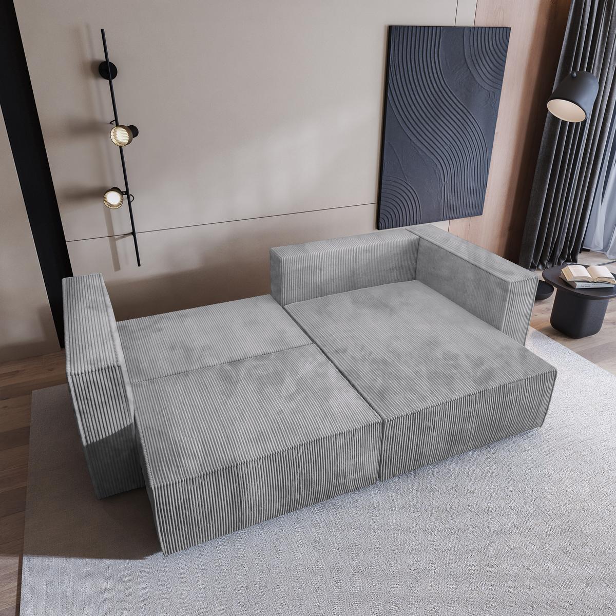 ECKSOFA NERIO P Hellgrau Kordstoff mit Schlaffunktion - Hellgrau/Grau, Holz/Kunststoff (245/148cm) - MASSENO