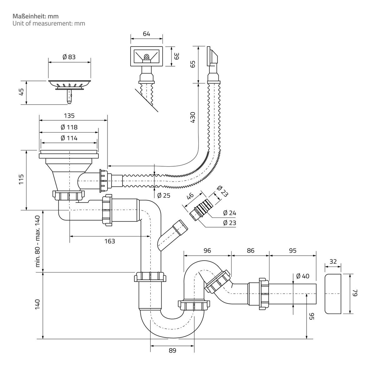 SPÜLBECKEN aus Edelstahl 55x45 cm mit Siphon und Seifenspender - Silberfarben, Metall (45/19/55cm) - ML-DESIGN