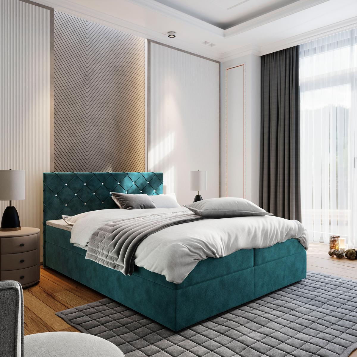 BOXBETT RIVA 140x200 cm mit Matratze und Topper - Blau - Blau, Holz (140/200cm) - MASSENO