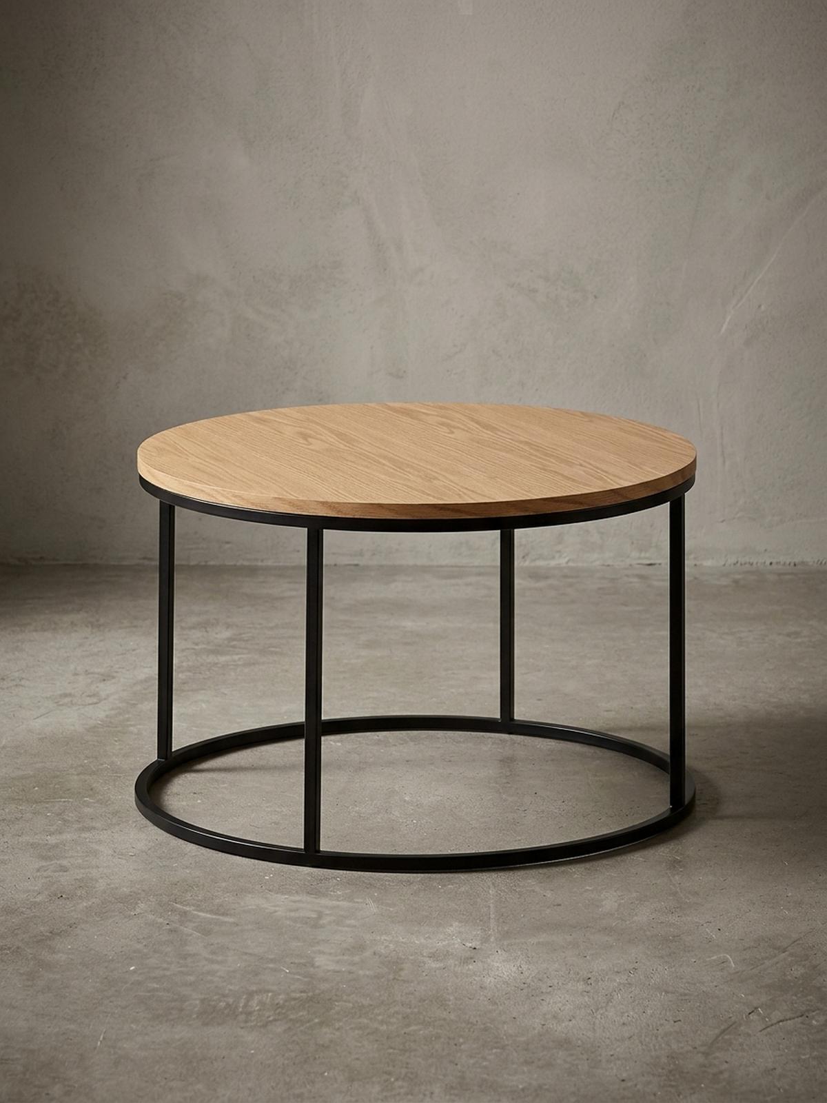 COUCHTISCH Rund in Eichefarben, Holz-Metall-Kombination, Modernes Design, Maße: 70x70x45 cm - Schwarz/Braun, Metall (70/70/45cm) - KADIMA DESIGN