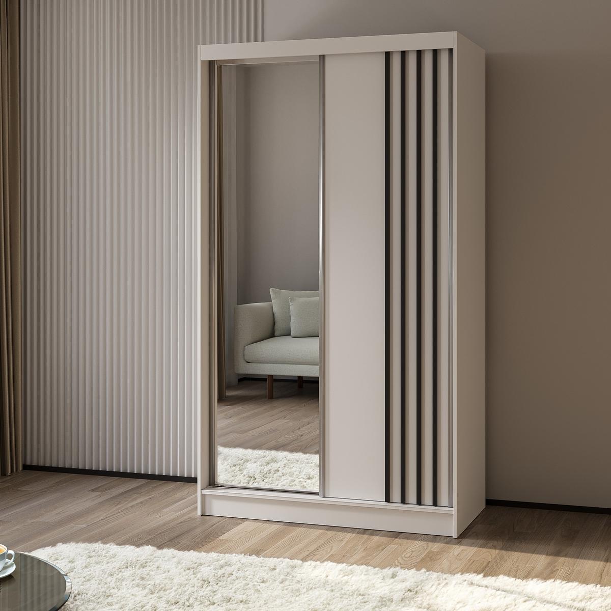SCHWEBETÜRENSCHRANK NELVIA 120/216/61 cm 2-türig mit Spiegel Weiß - Weiß, Holzwerkstoff (120/216/61cm) - MASSENO