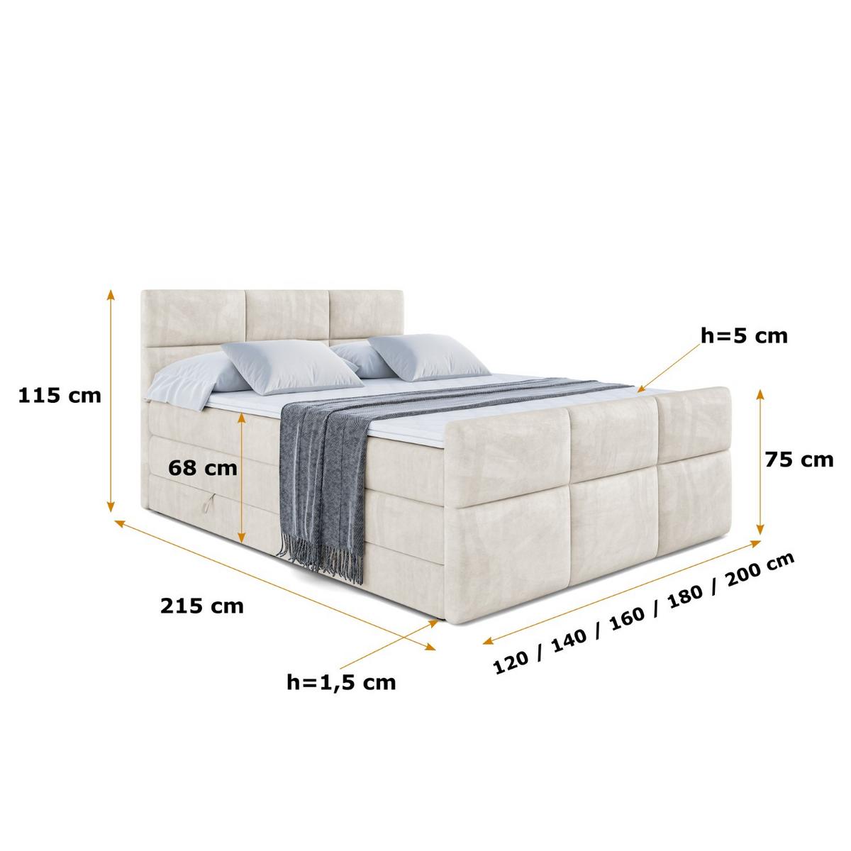 BOXSPRINGBETT OHIO-Z KING - 140x200 - H3/H4 - Creme - Creme, Holzwerkstoff (140/200cm) - ALTDECOR