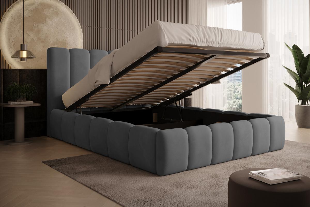 POLSTERBETT Vilo 180x200 mit Bettkasten und Stabilem Metallgestell - Grau, Textil (180/200cm) - Storez24