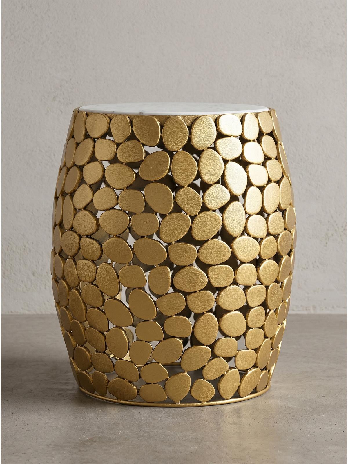 BEISTELLTISCH DIEMEL, Marmor, handgefertigt, Gold-Weiß, Ø 40 x 46 cm - Goldfarben, Stein/Metall (40/40/46cm) - KADIMA DESIGN