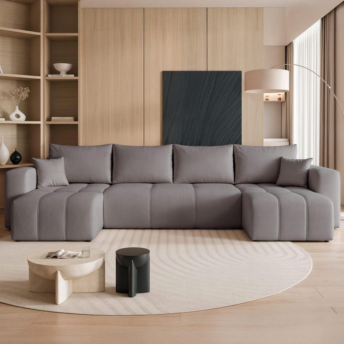 WOHNLANDSCHAFT PEDRO mit Schlaffunktion und Bettkasten Dunkelgrau - Dunkelgrau, Holzwerkstoff/Textil (318/79/145cm) - Idohome
