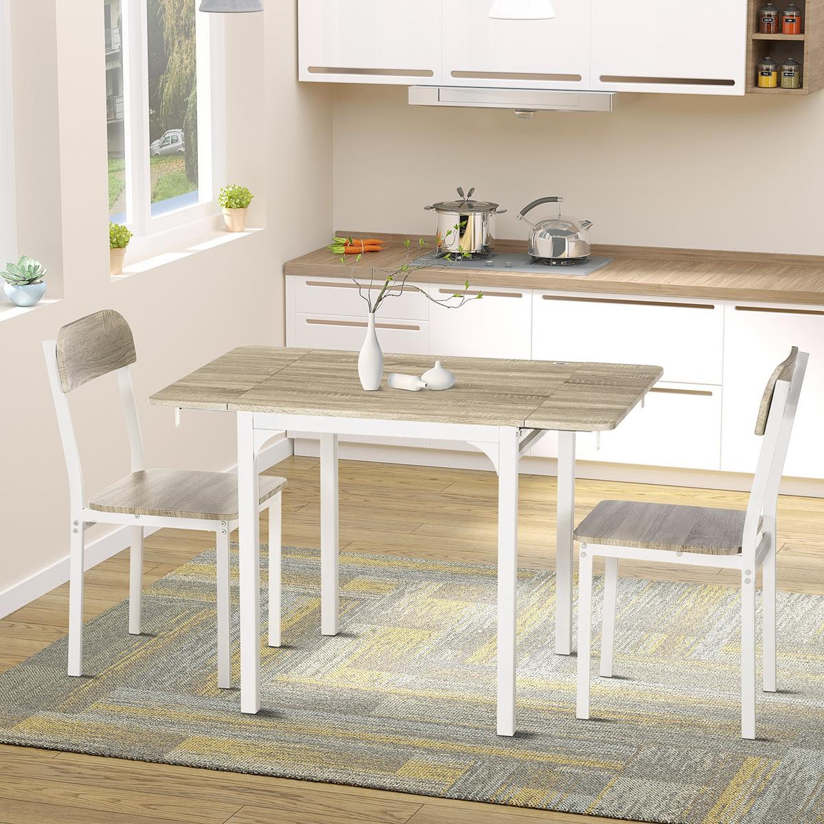 ESSGRUPPE, MDF, Stahl, Natur+Weiß - Naturfarben, Kunststoff (70/75/110cm) - HOMCOM