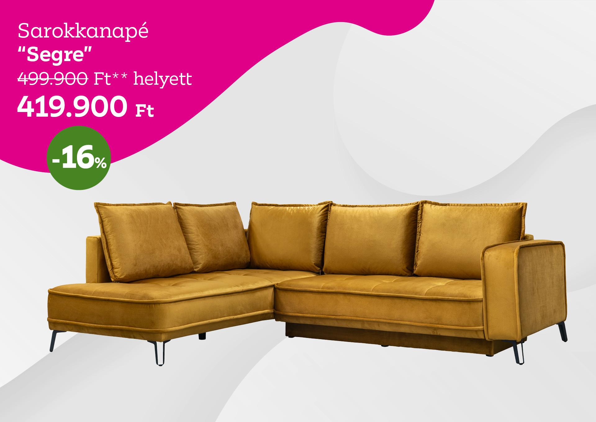 Sarokkanapé Segre 499900 Forint helyett 419900 Forint, kedvezmény mértéke 16%
