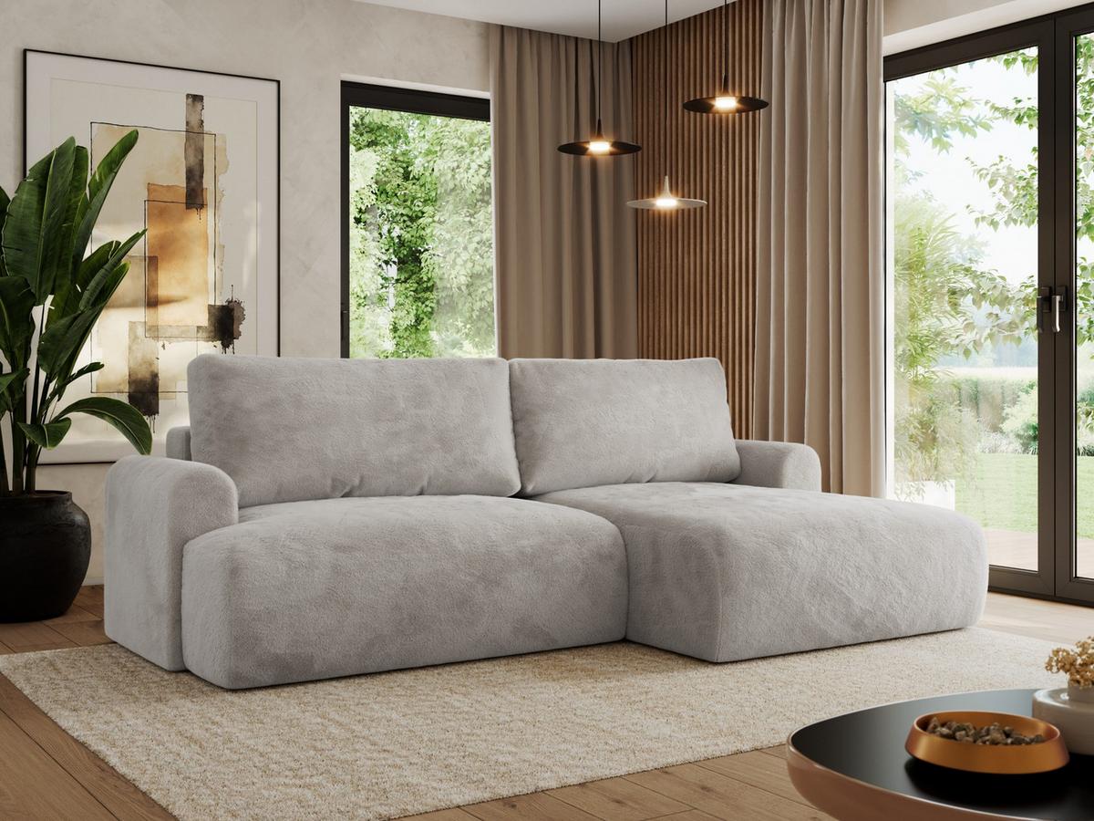 ECKSCHLAFSOFA TONO L Hellgrau Plüsch - rechts - Hellgrau/Schwarz, Kunststoff/Textil (150/260cm) - MKS