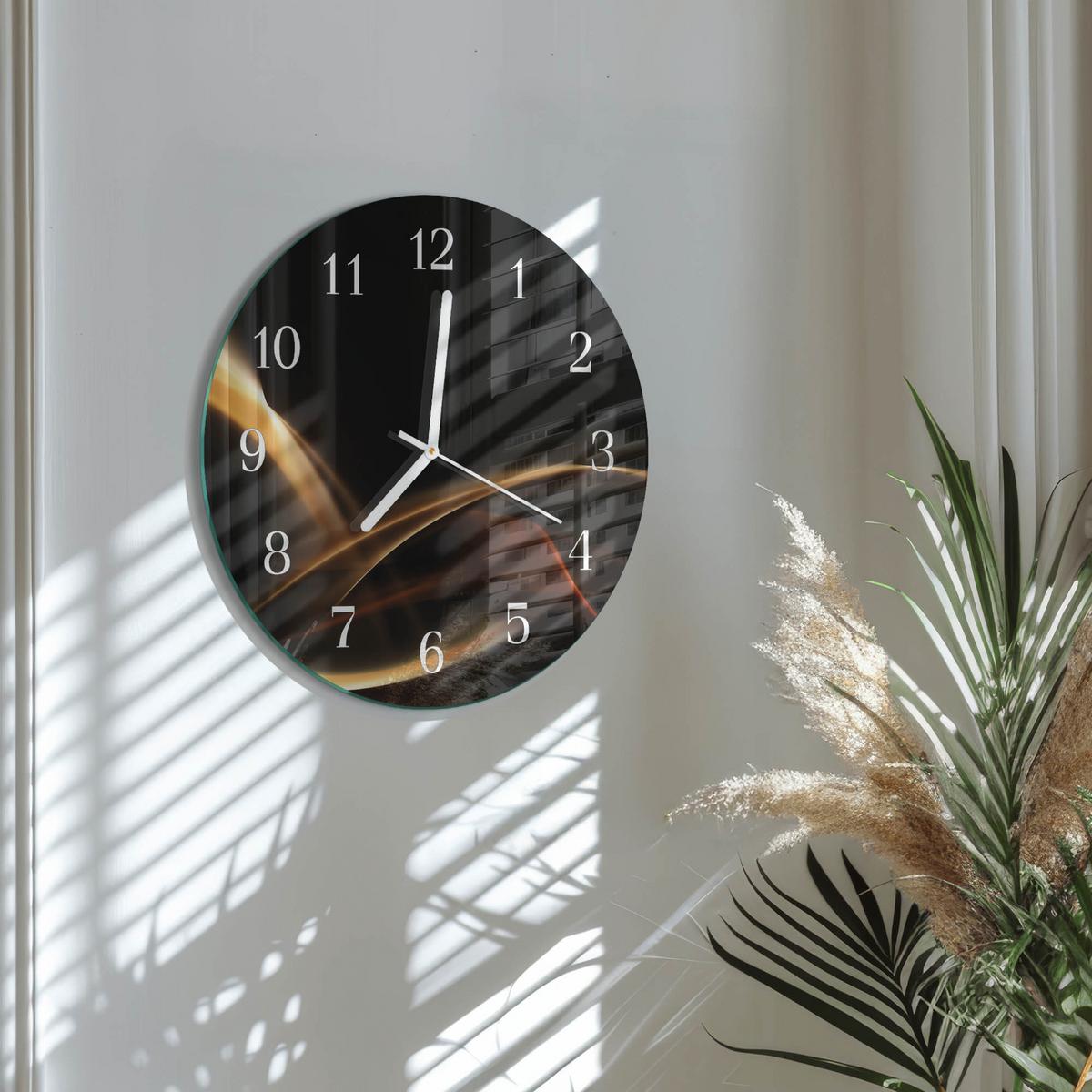 WANDUHR aus Glas Ø30 cm - Abstrakte Linien - Goldfarben, Glas (30/30/0.4cm) - TULUP