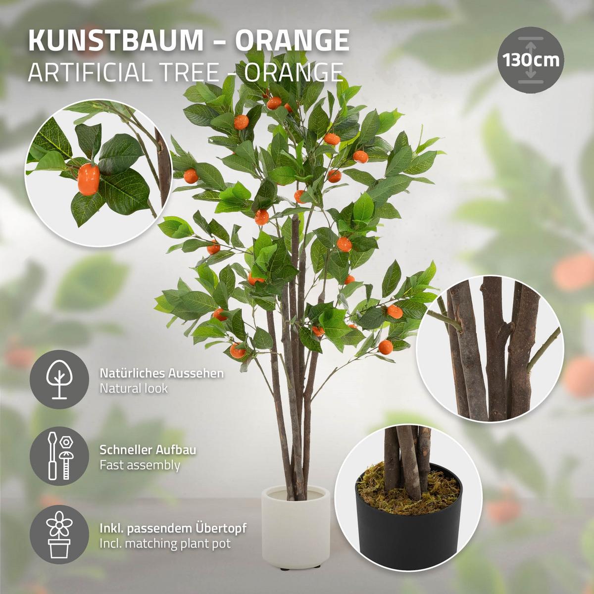 KUNSTPFLANZE Orangenbaum 130 cm aus Kunststoff - Orange/Grün, Kunststoff/Textil (130cm) - ML-DESIGN