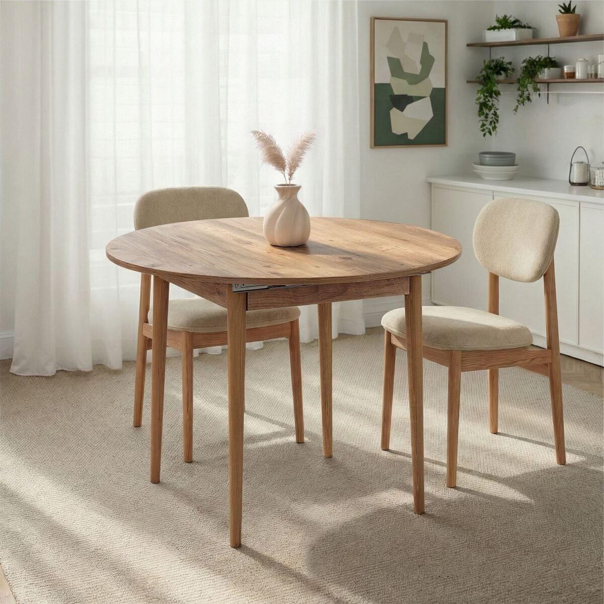 ESSTISCH ausziehbarer von 100 bis 131 cm mit runder Tischplatte 100/100/75 cm - Kieferfarben, Holzwerkstoff (111/100/75cm) - Calicosy