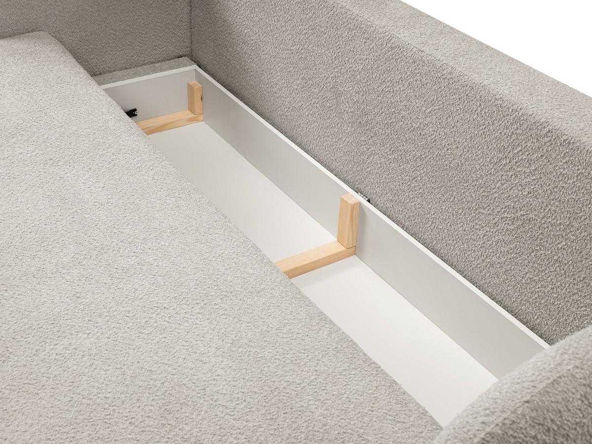 BETTSOFA AMICO Grau Bucle-Stoff mit Schlaffunktion - Grau, Holz (238/86.5/101cm) - MASSENO