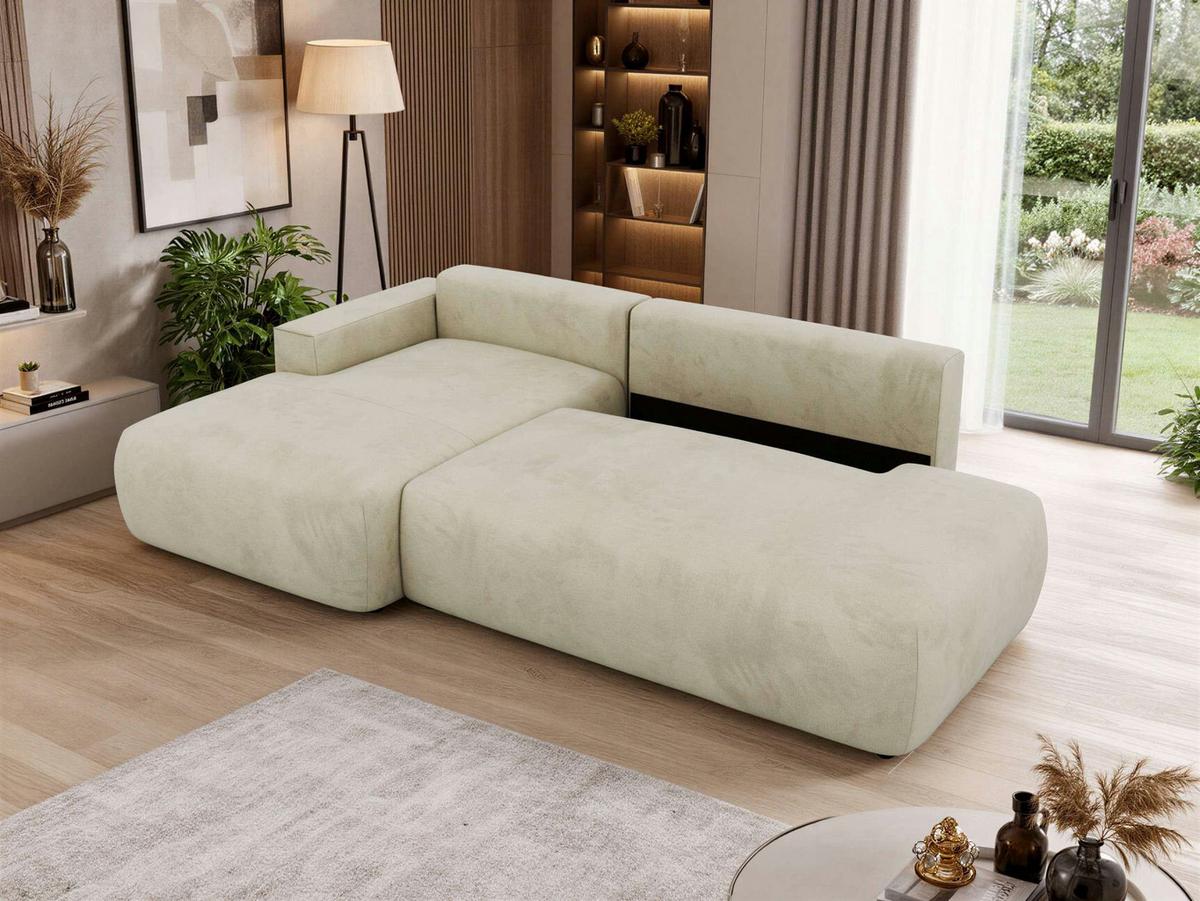 ECKSOFA TAREN L Beige Velvet - Links - Beige/Schwarz, Kunststoff/Textil - MKS