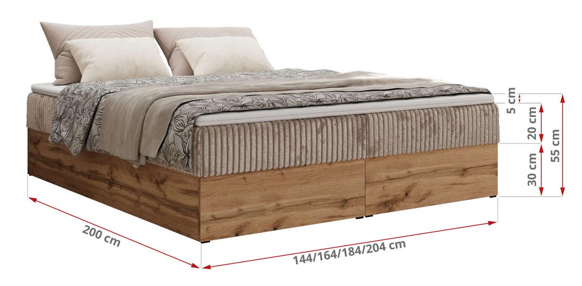 BOXBETT WOOD ZERO 160/200 - Hellbraun Cord - H4 - Topper Visco - Hellbraun, Textil (160/200cm) - MKS