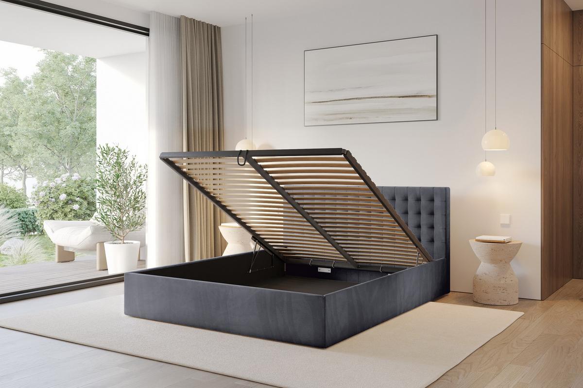 POLSTERBETT mit Bettkasten und Lattenrost, Bett mit Matratze H3/H4 - PARI 160x200 Dunkelgrau - Dunkelgrau, Holzwerkstoff/Textil (160/200cm) - ALTDECOR