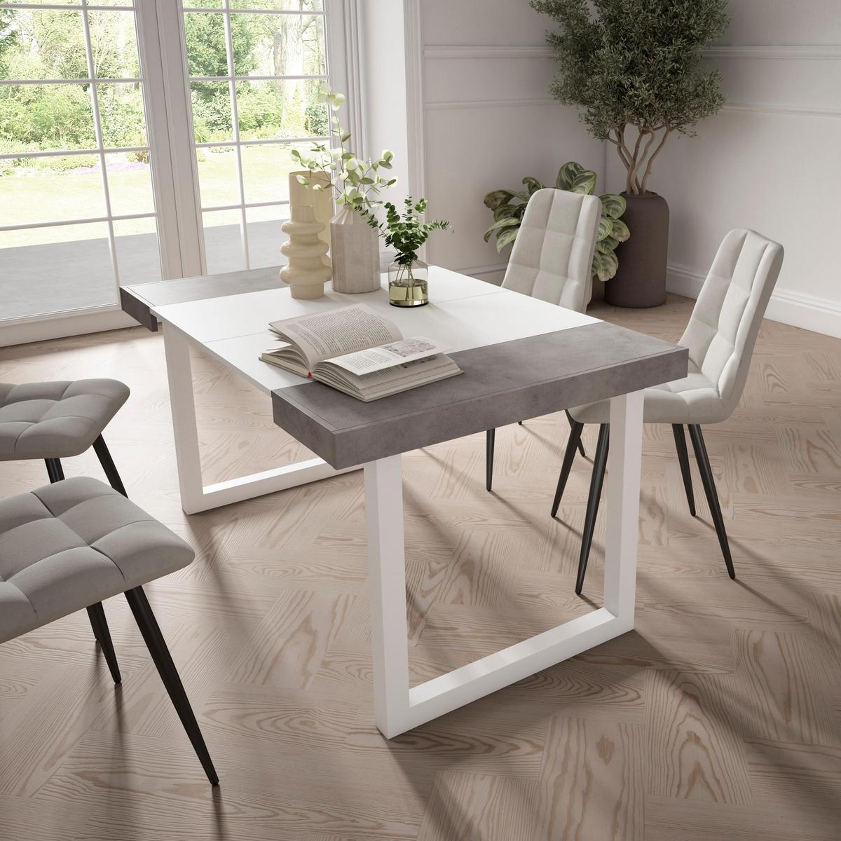 KONSOLENTISCH ausziehbar 58 bis 140cm, für 6 Gäste, zementgrau, 90/58/73cm - Multicolor/Weiß, Holzwerkstoff (90/140/73cm) - Skraut Home
