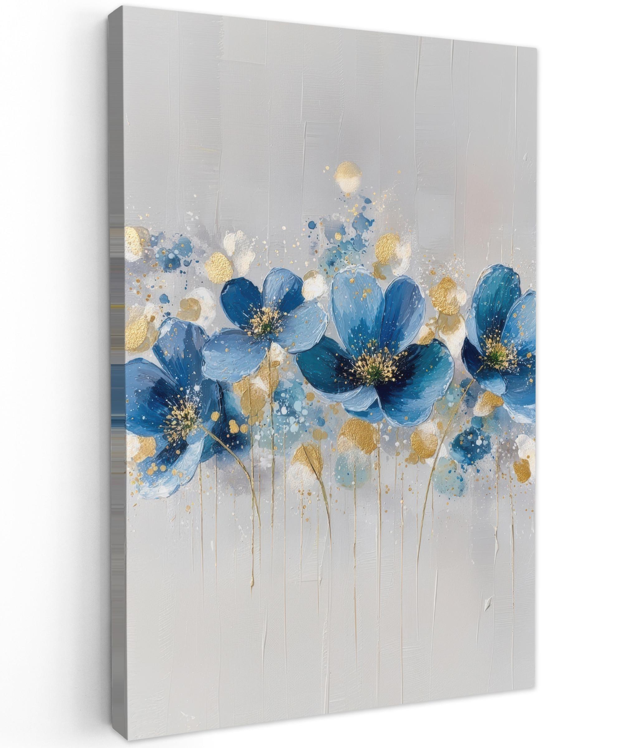 LEINWANDBILD Blumen - Blau - Abstrakt Wanddeko 40x60 cm - Hellgrau, Textil (40/60cm) - MuchoWow