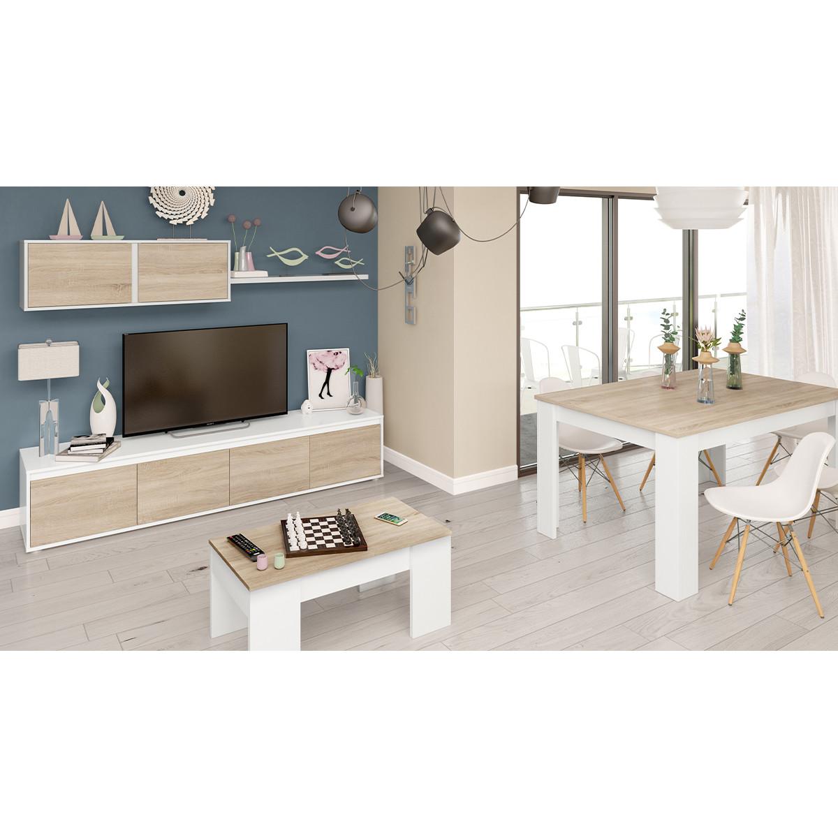 COUCHTISCH mit hochklappbarer Platte L100 cm - Alida - Weiß, Holzwerkstoff (6.6/50/45cm) - Calicosy