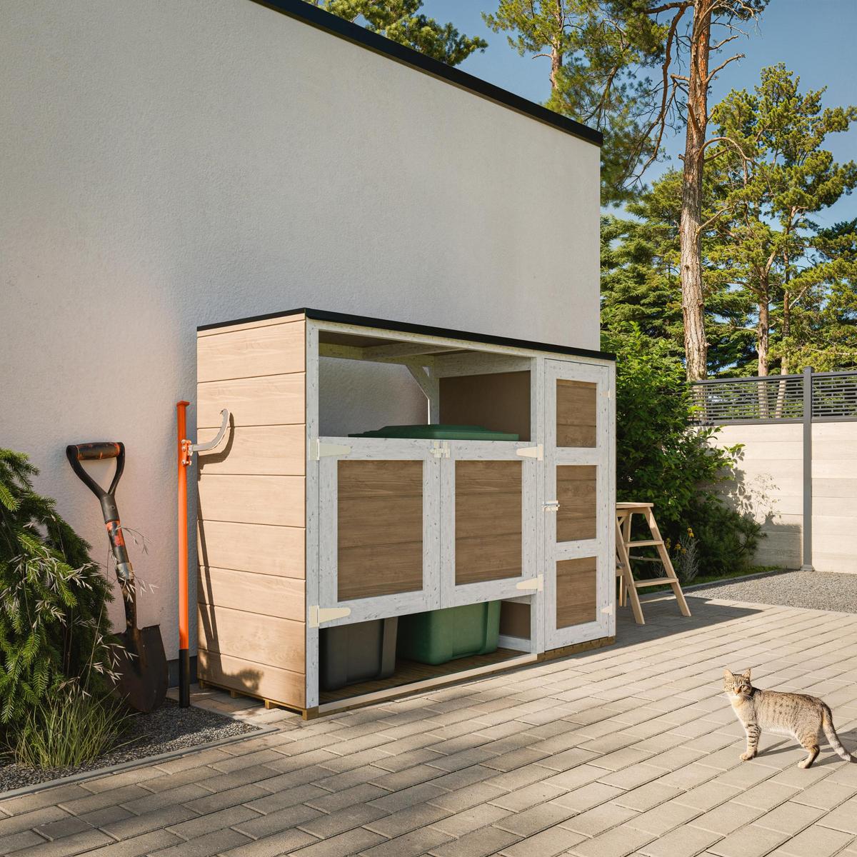 MÜLLTONNENBOX 2er 240L, M981A, aus wetterfestem LP Smartside Holz - Beige, Holz (217/159/75cm) - Timbela
