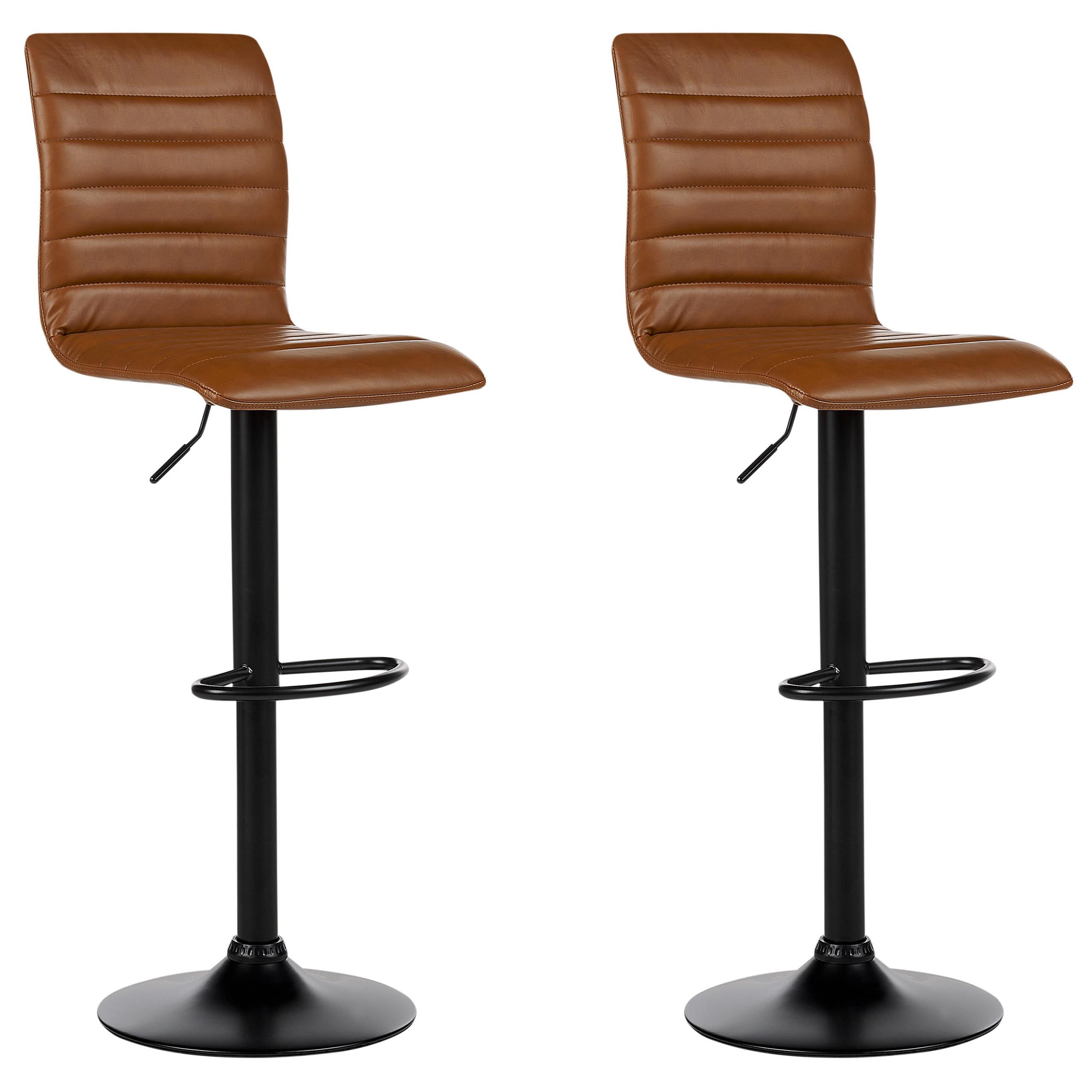 BARHOCKER 2er-Set Kunstleder goldbraun/schwarz höhenverstellbar Lucerne - Schwarz/Braun, Kunststoff (39/118/49cm) - Beliani