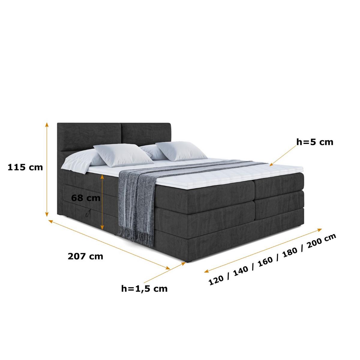 BOXSPRINGBETT BOXI3 KING - 140x200 - H3/H4 - Schwarz - Schwarz, Holzwerkstoff (140/200cm) - ALTDECOR