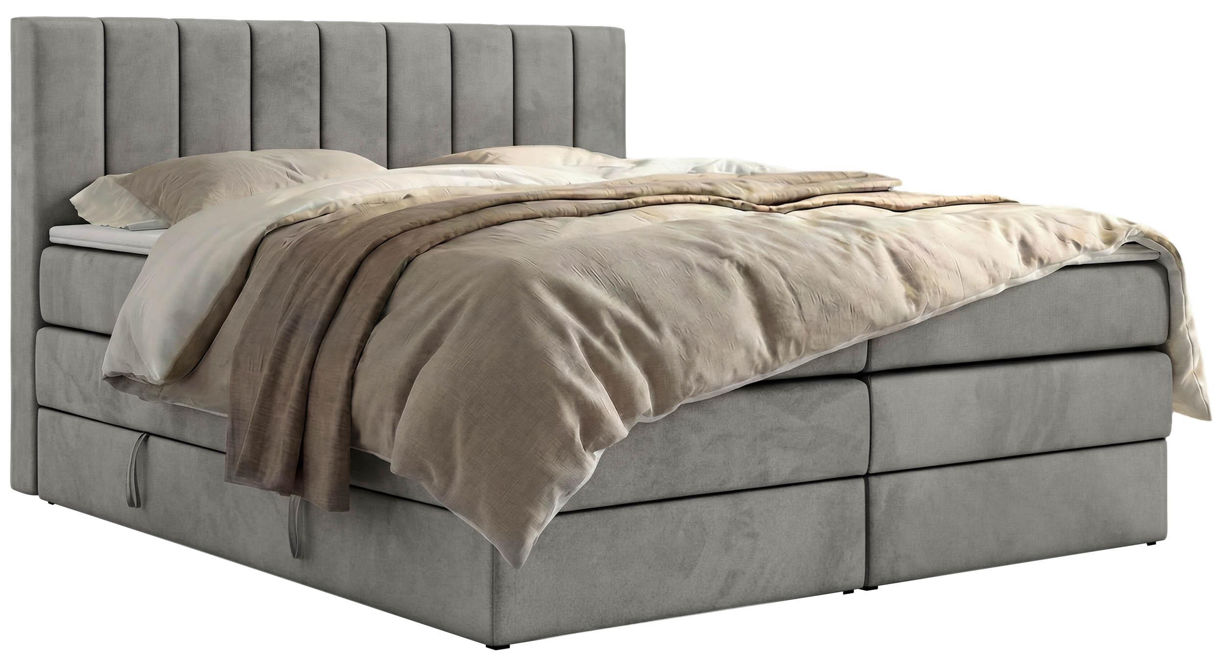 BOXSPRINGBETT ALVER KING 200/200 - Hellgrau Velvet - H3 - Hellgrau, Textil (200/200cm) - MKS