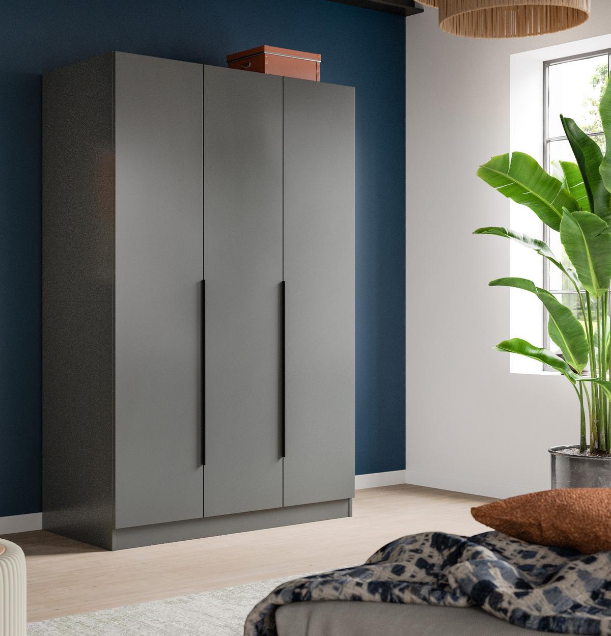 KLEIDERSCHRANK grau 3-türig 120 x 181 cm, Kleiderstange und Wäschefächer - Schwarz/Grau, Holzwerkstoff/Kunststoff (120/181/52cm) - Inn.Furn