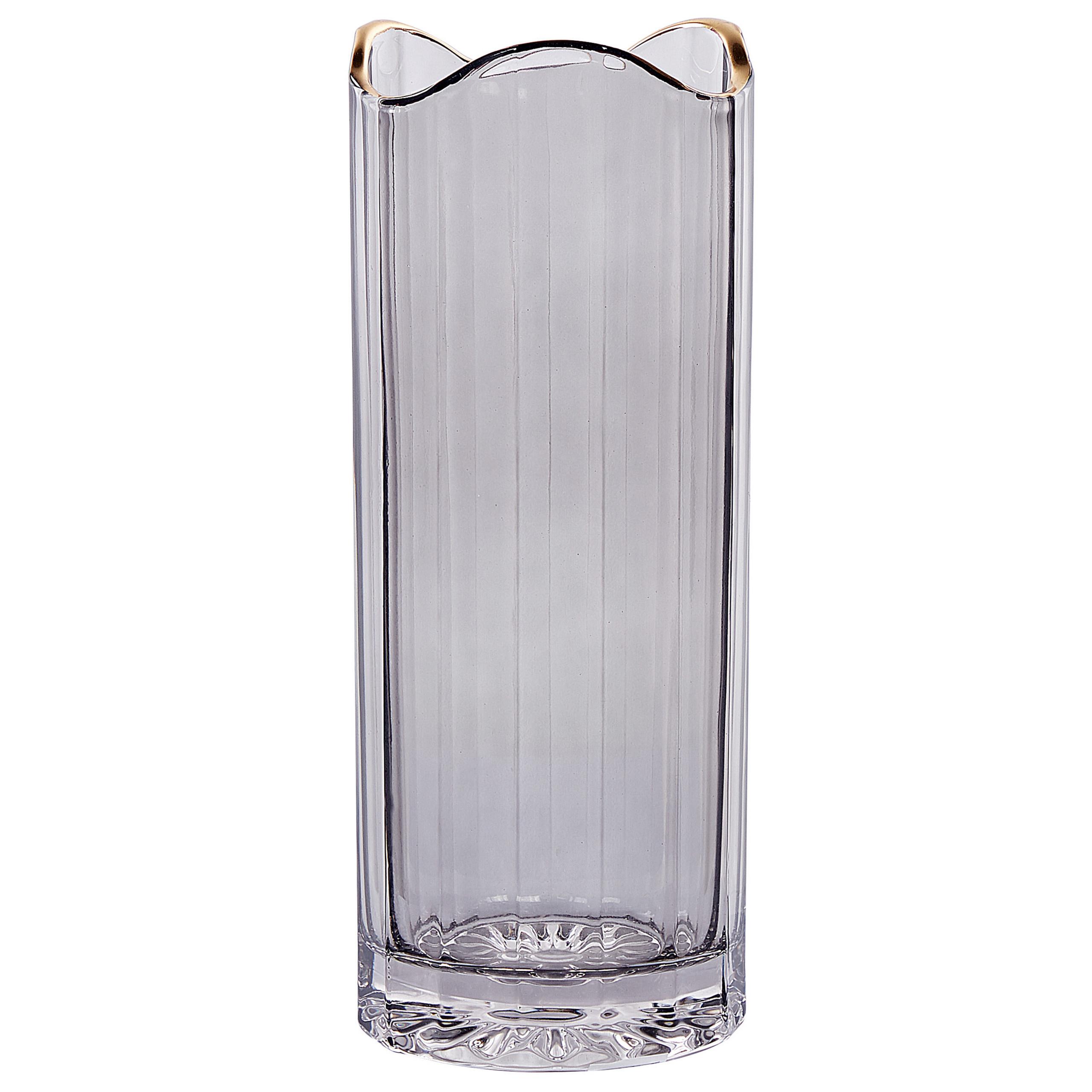 BLUMENVASE Glas grau Perdiki - Grau, Glas (30cm) - Beliani