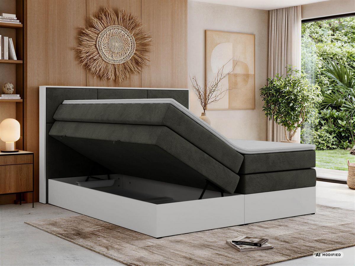 BOXSPRINGBETT DELVIT KING 140/200 - Dunkelgrau Velvet - Topper Visco - H4 - Dunkelgrau/Anthrazit, Kunststoff/Textil (140/200cm) - MKS