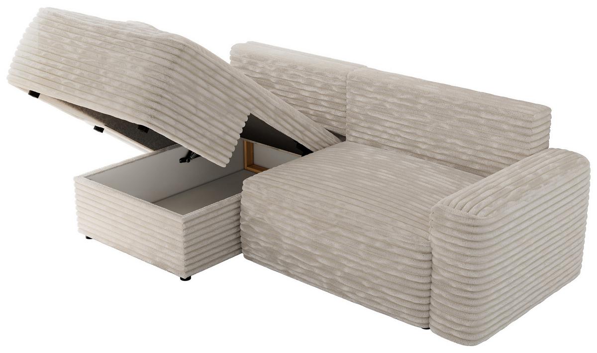 ECKSOFA BELLUNO L Creme Cord - Links - Creme/Schwarz, Textil (144/233cm) - MKS