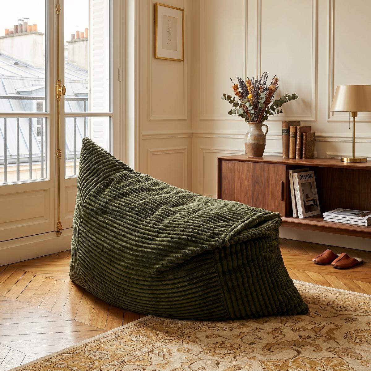 SITZSACK XXL 3-IN-1 aus Kordsamt als Sessel, Sofa und Bett - Grün, Textil (180/25/125cm) - Urban Meuble