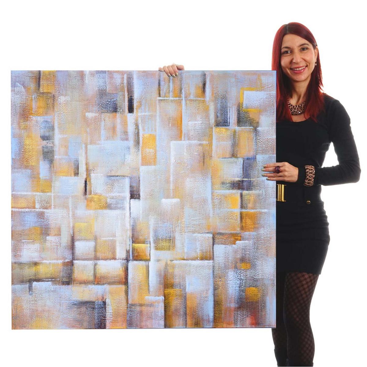 ÖLGEMÄLDE CUBES HANDGEMALT Mehrfarbig - Multicolor, Textil (100/100cm) - MCW