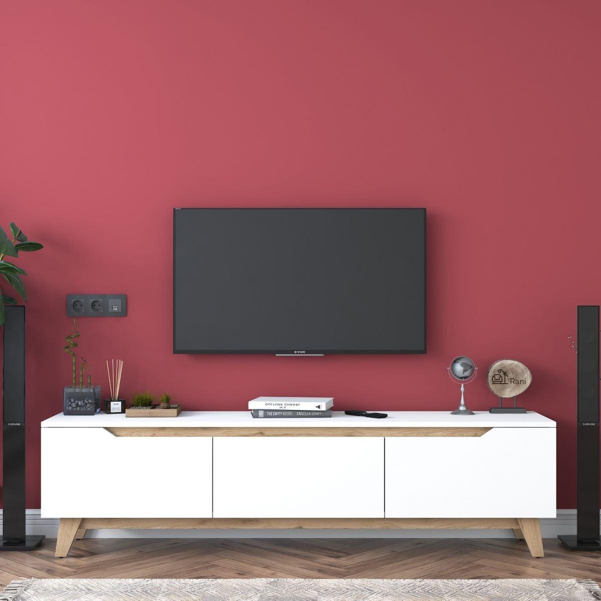 TV-MÖBEL mit 3 Türen weiß - L180 cm - Weiß, Holzwerkstoff (35/48.6/12.5cm) - Calicosy