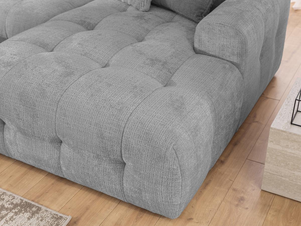 WOHNLANDSCHAFT in U-Form mit raffinierten Steppungen, 6-Sitzer, Wellenunterfederung, B323/T161/H79 cm, Chenille-Bezug in Hellgrau / 21051 - Hellgrau/Schwarz, Kunststoff/Textil (323/79/161cm) - luma-home
