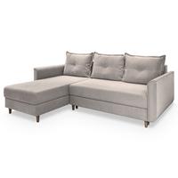 ECKSOFA PISAN R-S Beige Plüsch-Stoff mit Schlaffunktion - Beige/Braun, Holz/Textil (220/140cm) - MASSENO