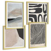 BILDER SET 4er Set - 50x50 cm & 40x60 cm Goldrahmen - Abstrakte Boho-Dekorationsmuster - Goldfarben, Kunststoff (50/50cm) - TULUP