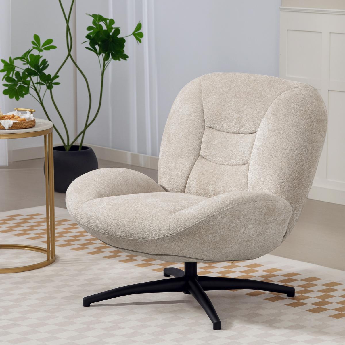 LOUNGESESSEL Polyester Stahl Cremeweiß - Creme/Schwarz, Textil (83/85/89cm) - HOMCOM
