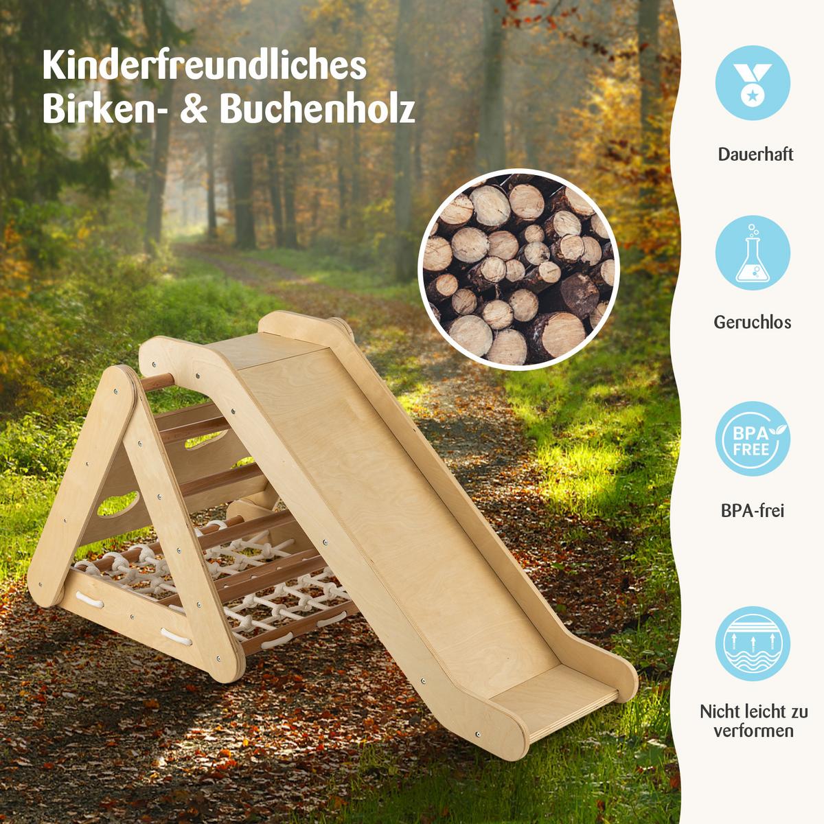 KLETTERDREIECK 4 in 1 Holz - Naturfarben, Holz (64/58/63cm) - COSTWAY