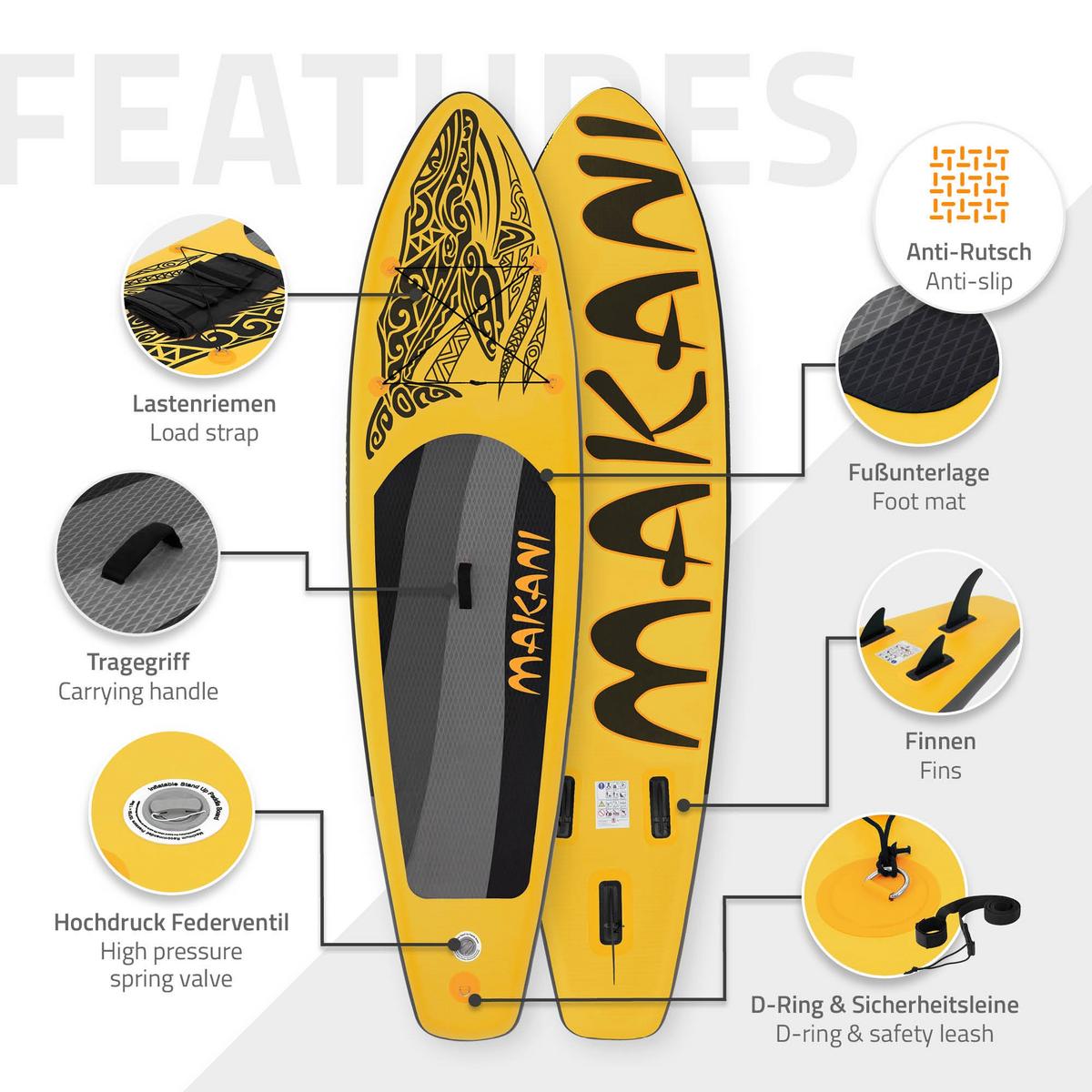 STAND UP PADDLE BOARD Makani Gelb - Gelb, Kunststoff (320/80/15cm) - ECD-Germany