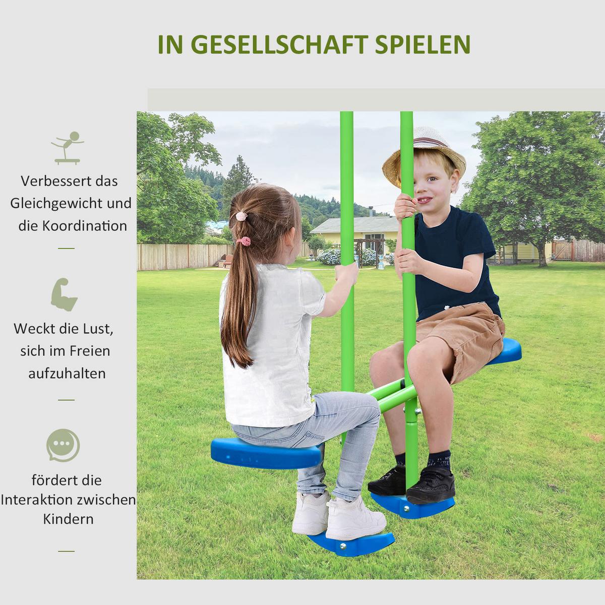 SCHAUKELGESTELL, Outdoor-Schaukelgerüst mit 2 Schaukeln, 1 Wippe, Grün - Grün, Metall (140/280cm) - Outsunny