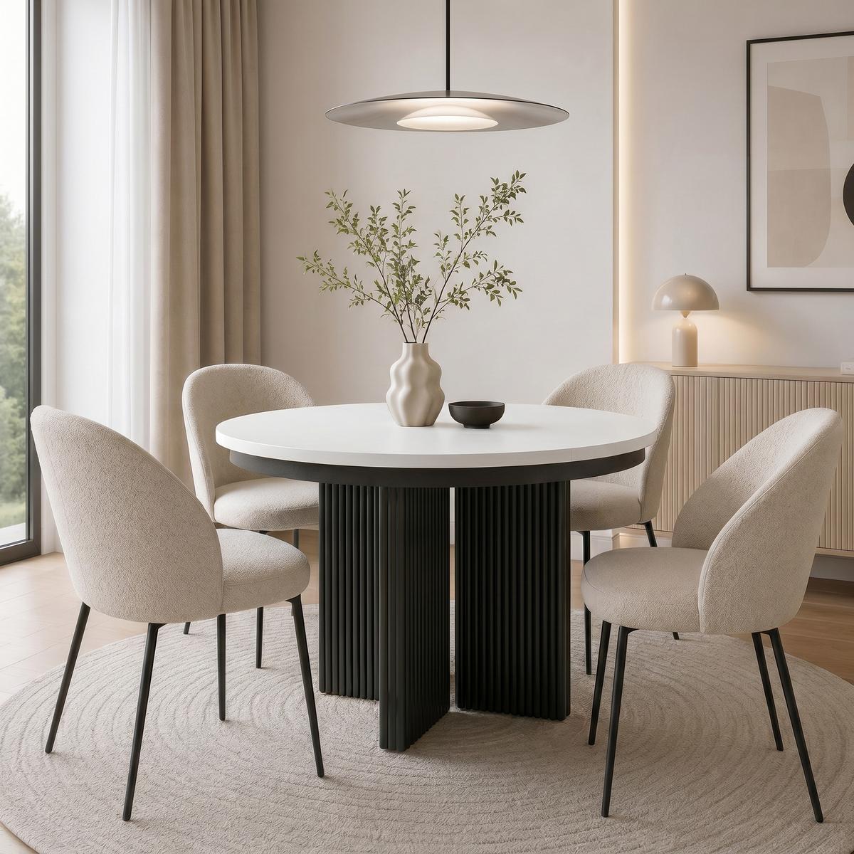 ESSTISCH Prestige runder Design-Tisch, ausziehbar Ø 100–180 cm, Weiß+Schwarz - Schwarz/Weiß, Metall (100/100/77cm) - Beautysofa
