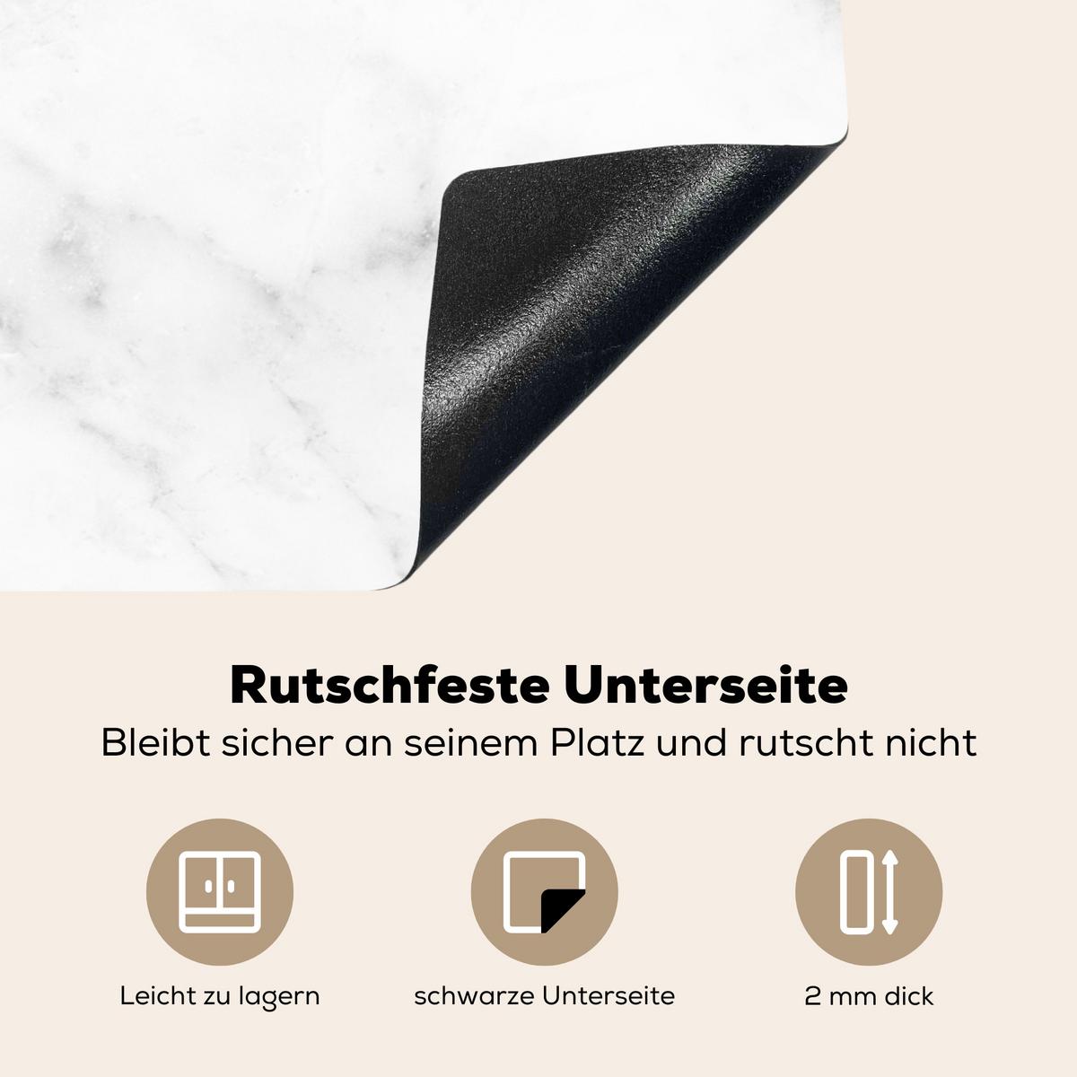 HERDABDECKPLATTE Marmor - Grau - Weiß - Strukturierter Marmor Abdeckung Ceranfeld 81.2x52 cm - Weiß, Kunststoff (81.2/52/0.2cm) - MuchoWow