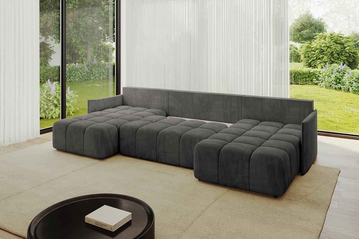 WOHNLANDSCHAFT LONLI-U 355x189x68 Dunkelgrau Velours - Anthrazit, Holzwerkstoff/Kunststoff (355/68/189cm) - ALTDECOR