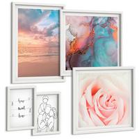 BILDER SET 5er Set - 50x50 cm & 20x30 cm & 40x60 cm Weißer Rahmen - Blumenfamilie minimalistisch - Weiß, Kunststoff (40/60cm) - TULUP