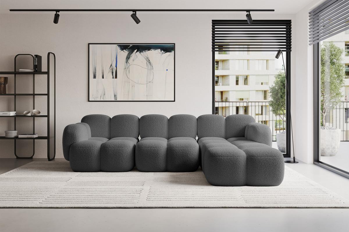 ECKSOFA modulares Sofa Rechts Miko-L2 302x205x75 Grau Bouclé - Chromfarben/Schwarz, Holzwerkstoff/Kunststoff (302/205cm) - ALTDECOR