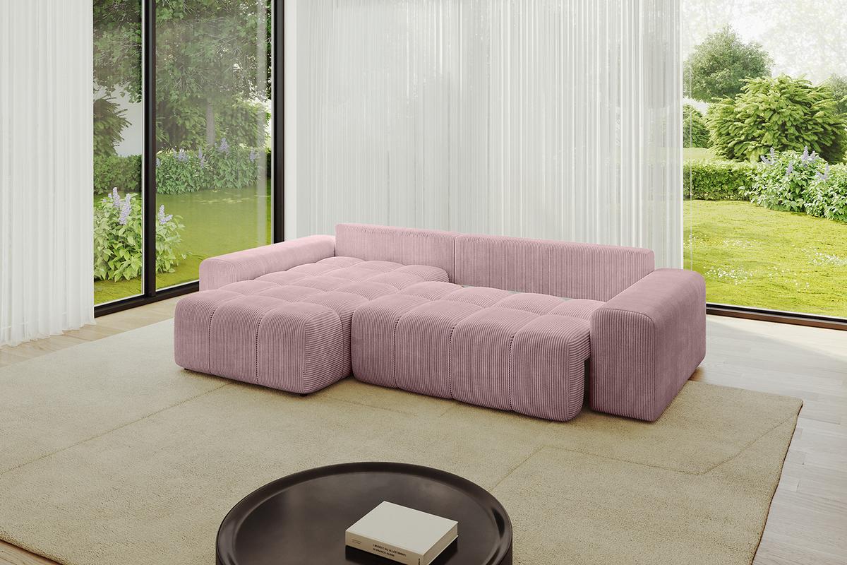 ECKSOFA Ottomane links ENIL-L 297x189x68 Rosa Cord - Rosa, Holzwerkstoff/Kunststoff (297/189cm) - ALTDECOR