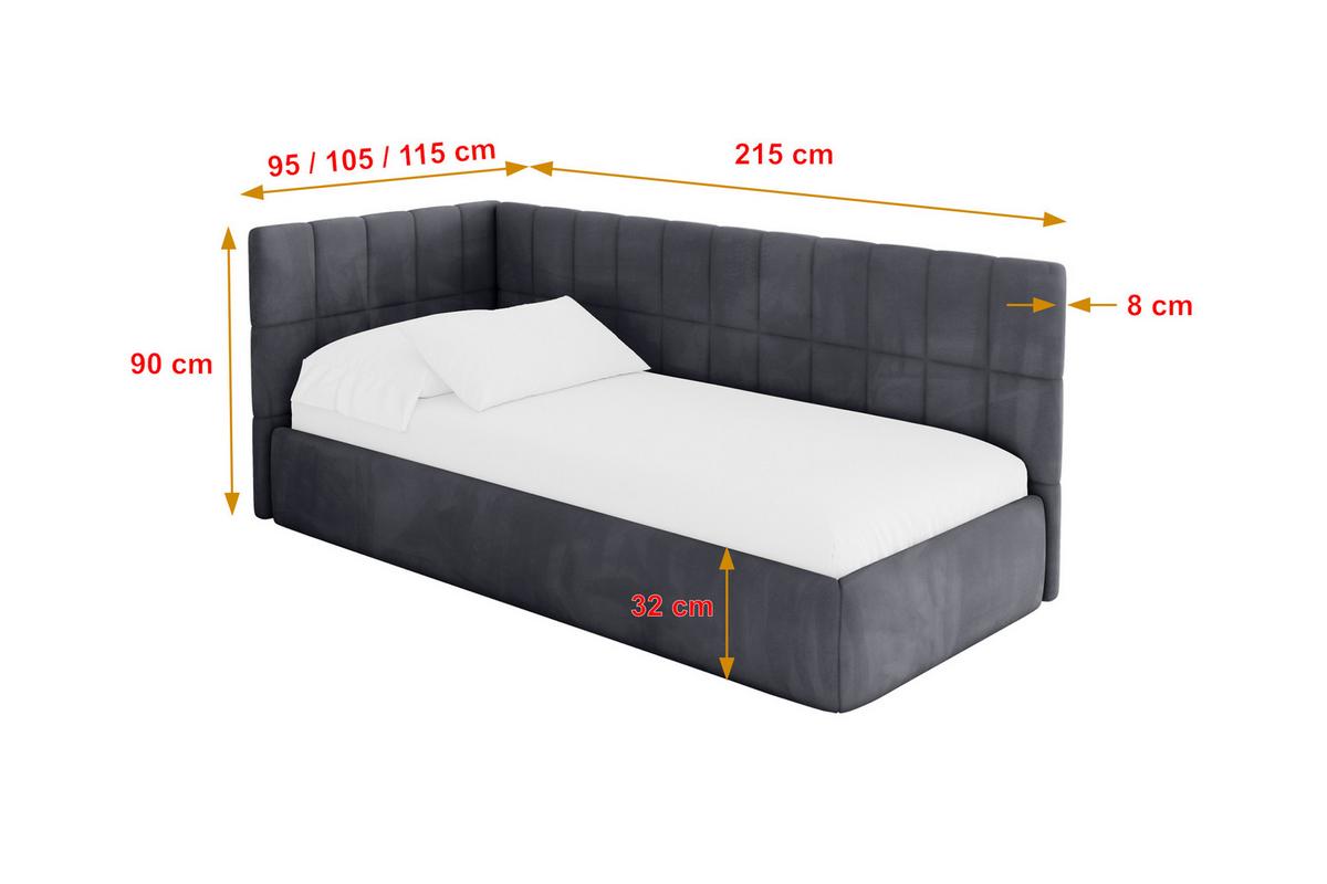 EINZELLBETT Jugendbett mit Bettkasten und Matratze H3/H4, Rechts - TULY 90x200 Dunkelgrau - Titanfarben, Holzwerkstoff/Textil (90/200cm) - ALTDECOR